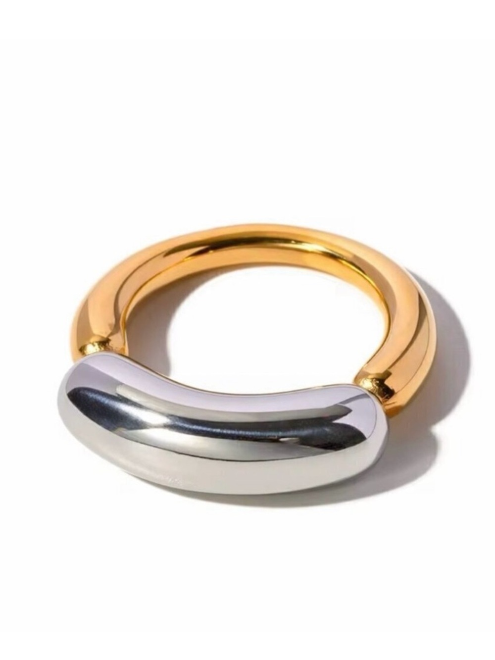 NWT 18K Gold Plated Minimalist Chunky Statement Ring Sz. 6 Avant Garde Two-Tone